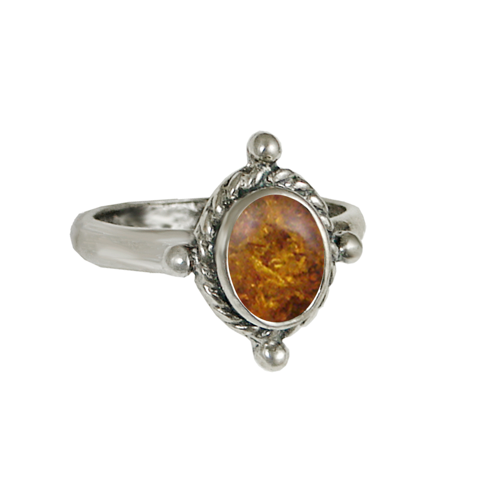 Sterling Silver Ring With Amber Size 10